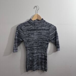 Black and Grey Three Quarter Sleeve Knit Top
